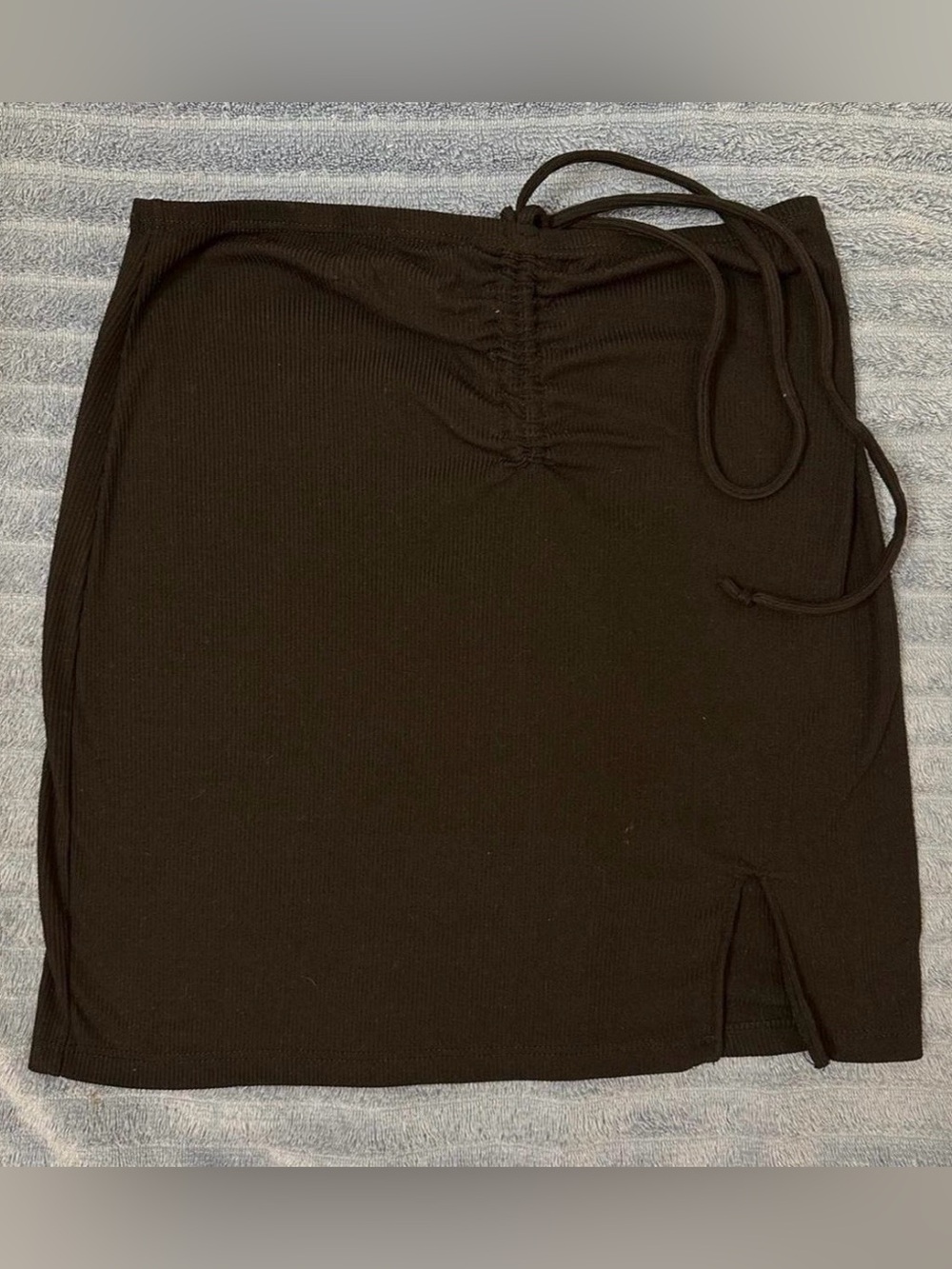 Black Ribbed Drawstring Mini Skirt